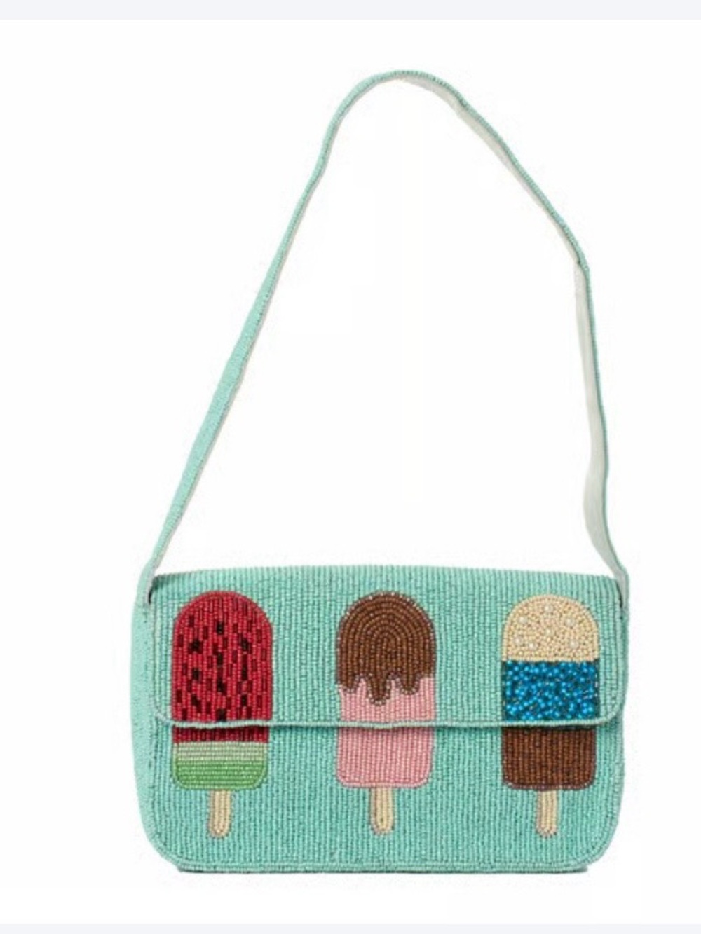 Mint Green Beaded Shoulder Bag with Popsicle Motif